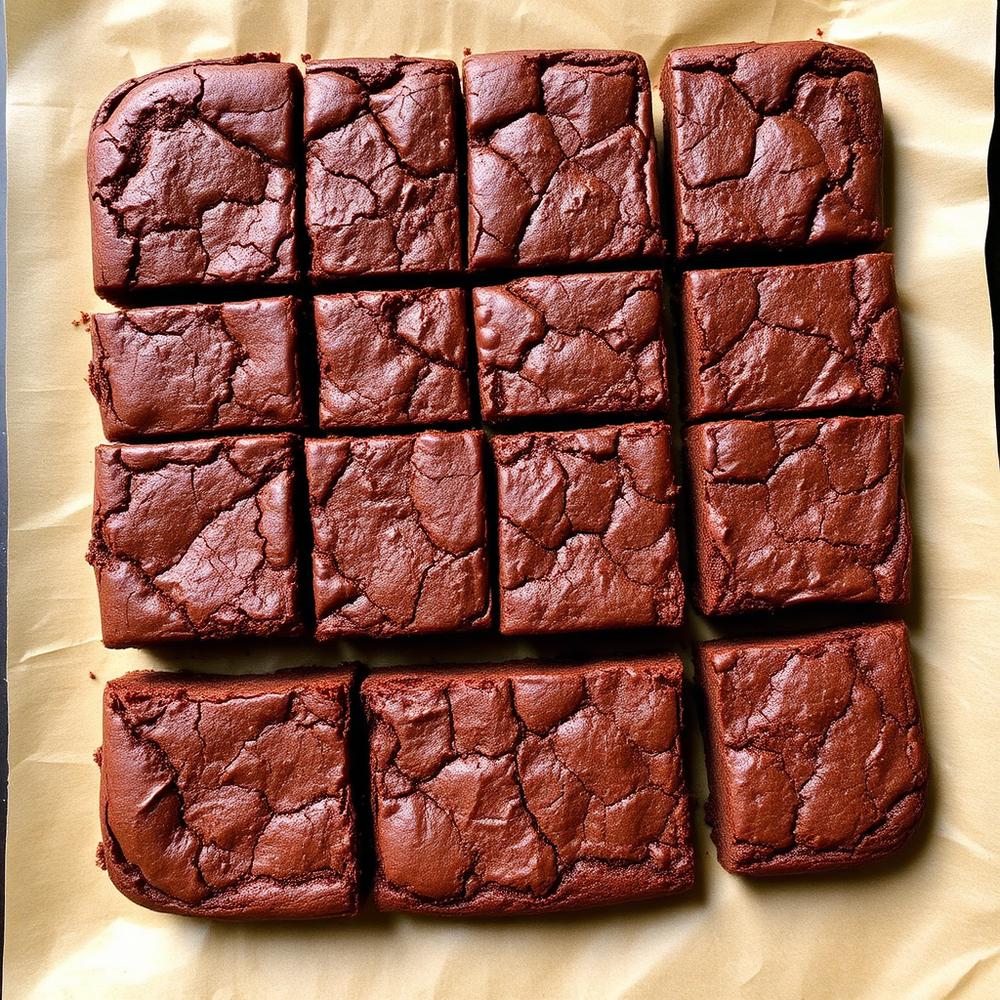 Tray of chocolate brownies cut into squares